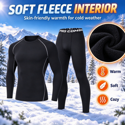 Men's Thermal Underwear Set - Long Sleeve T-Shirt & Pants with "WARM" Print 🔥
