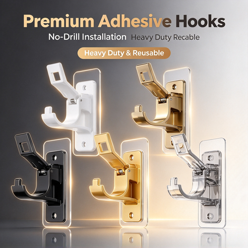 2-Pack No-Drill Curtain Rod Brackets, Self-Adhesive Multifunctional Acrylic Gel Rod Holder Hooks 🪝