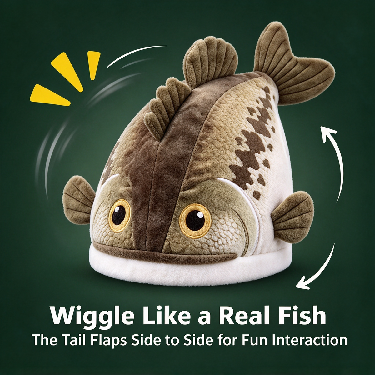 Bucketmouth Flapping Tail Plush Bass Fish Hat 🐟
