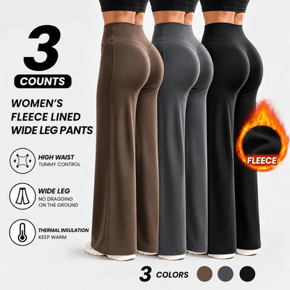 Women's Fleece Lined Wide Leg Pants, High Waisted Soft Thermal Straight Leg Lounge Pants 🧶