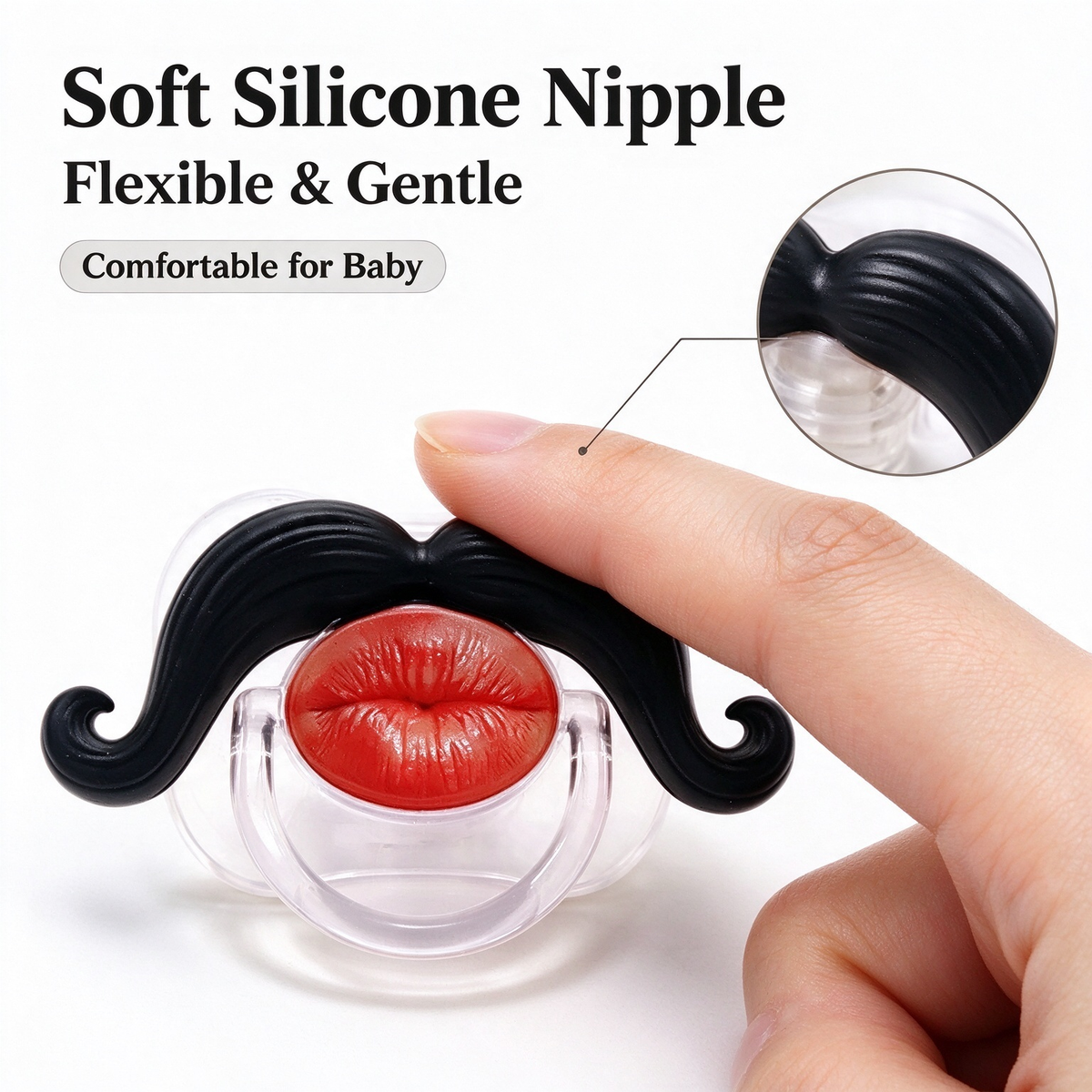 💋 Kissable Mustache Pacifier – Funny Lips & Mustache Novelty Design👶