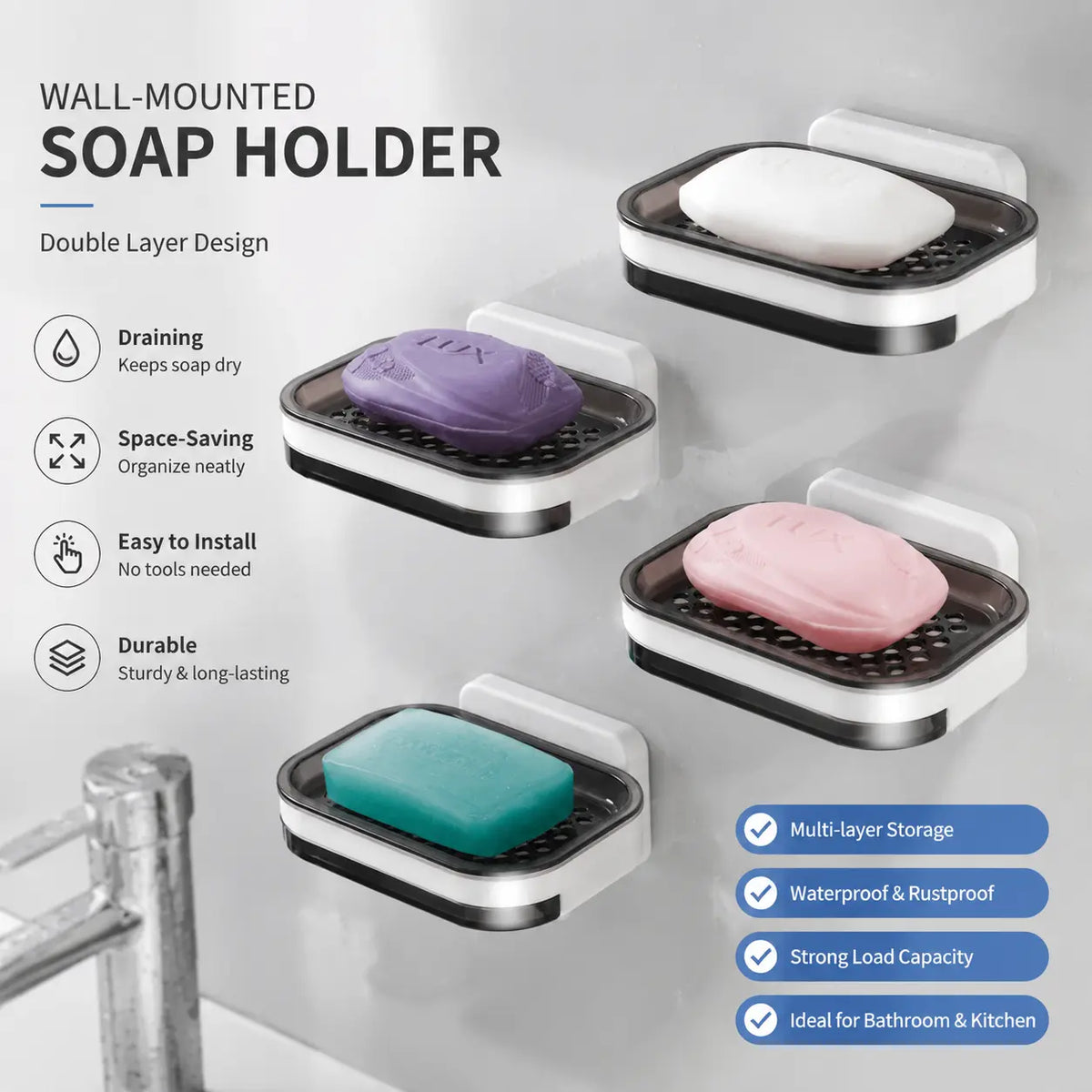 Wall Mounted Double-Layer Soap Bar Holder with Drainage Holes🧼