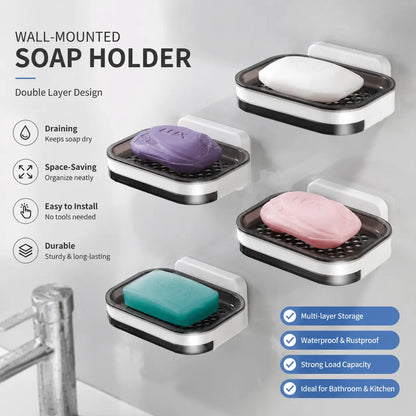 Wall Mounted Double-Layer Soap Bar Holder with Drainage Holes🧼