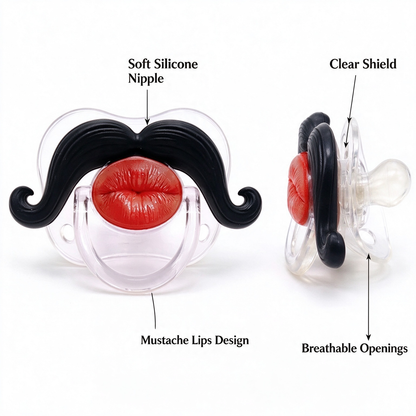 💋 Kissable Mustache Pacifier – Funny Lips & Mustache Novelty Design👶