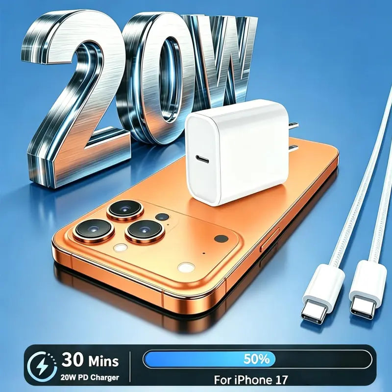 20W Super Fast USB-C Charger with 1M / 2M Type-C to C Cable Kit