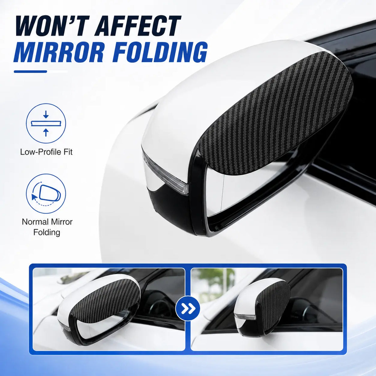 Carbon-look textured ABS side mirror rain guard details