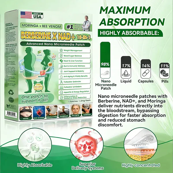 🧑⚕️🩺 Moringa · Berberine × NAD+10-in-1 Advanced Nano Microneedle Patch — Once Daily, Visible Results in 7 Days ✨