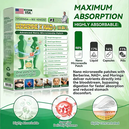 🧑⚕️🩺 Moringa · Berberine × NAD+10-in-1 Advanced Nano Microneedle Patch — Once Daily, Visible Results in 7 Days ✨