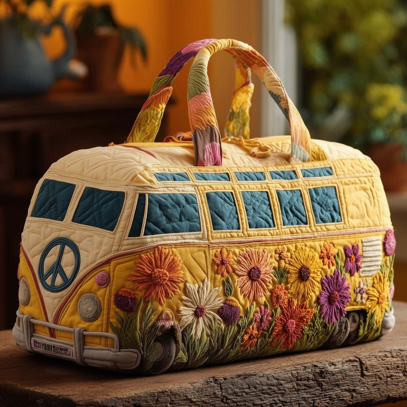 Unisex Boho Quilted Weekender Travel Bag, Lightweight & Comfortable, Hippie Design