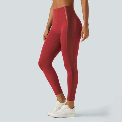 High Waisted Stretchy PU Tummy Control Yoga Leggings with Pocket 🧘
