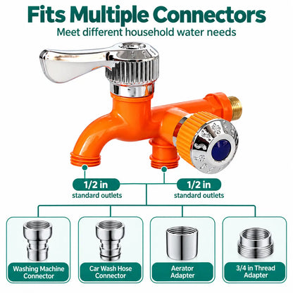 Dual Outlet Washing Machine Plastic Faucet, 1 In 2 Out Water Plastic Tap🚰
