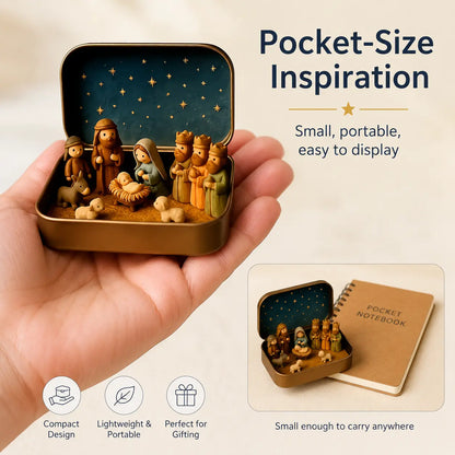 Religious Pocket-Size Mini Nativity Scene Set with Storage Box⛪