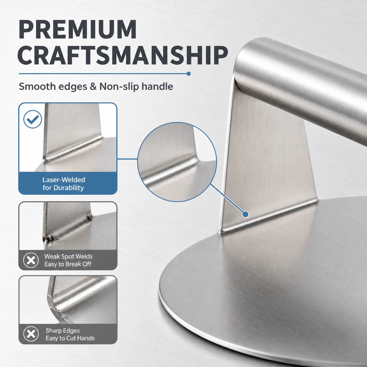 Stainless Steel Burger Press 4.72" Round Smash Burger Press‑ Pro Non‑Stick Burger Smasher 🍔