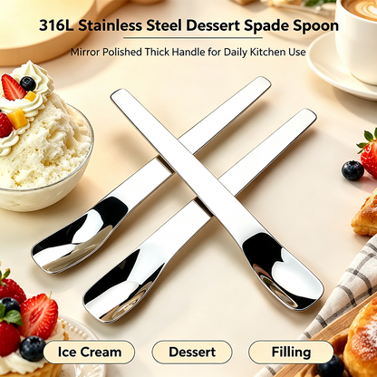 316L Stainless Steel Dessert Spade Spoon, Mirror Polished Thick Multi‑Purpose Spoon🥄