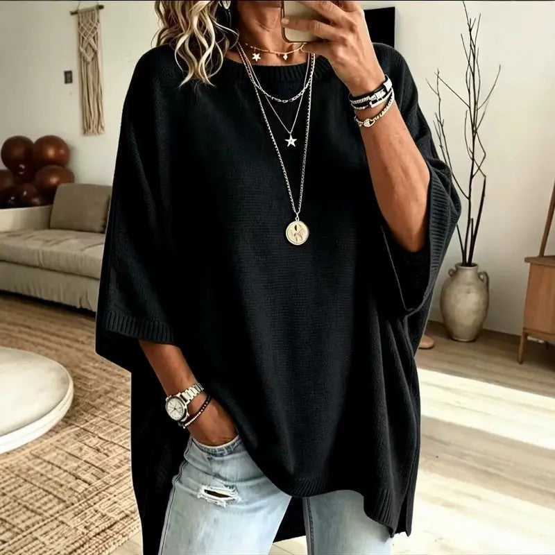 Loose-Fitting, Solid-Color, Casual Knit Sweater for Women, Perfect as an Outer Layer 🍂