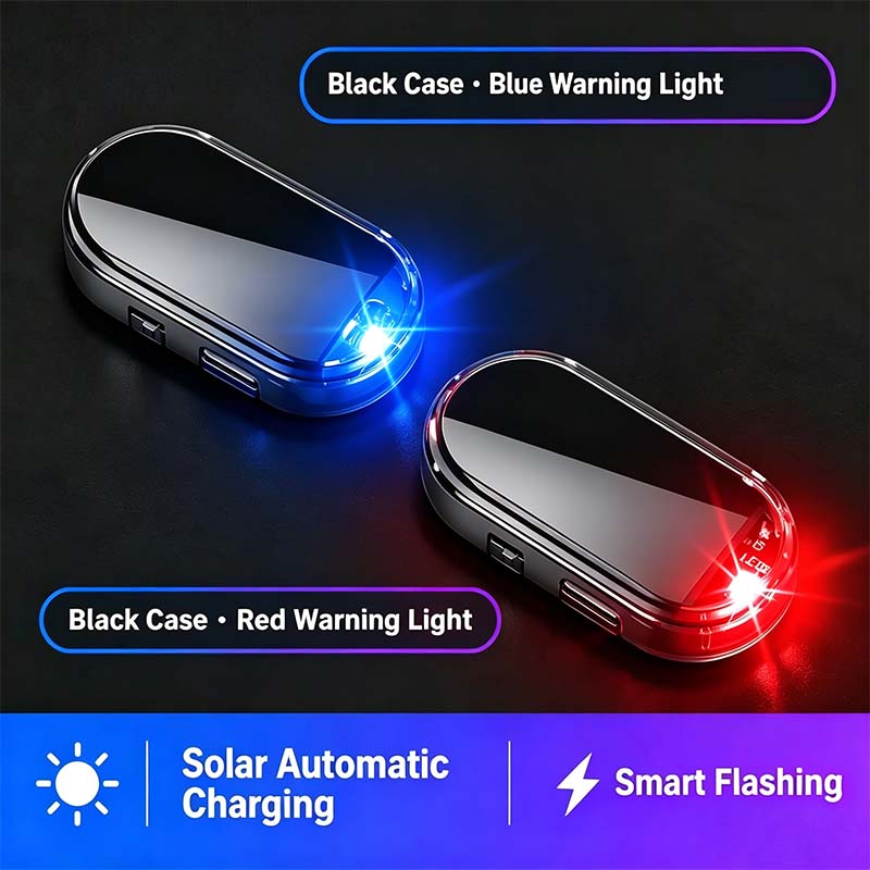 2PCS Solar Powered Fake Car Alarm Light, Auto Light Sensor LED Simulated Security Warning Flashing Light🚨