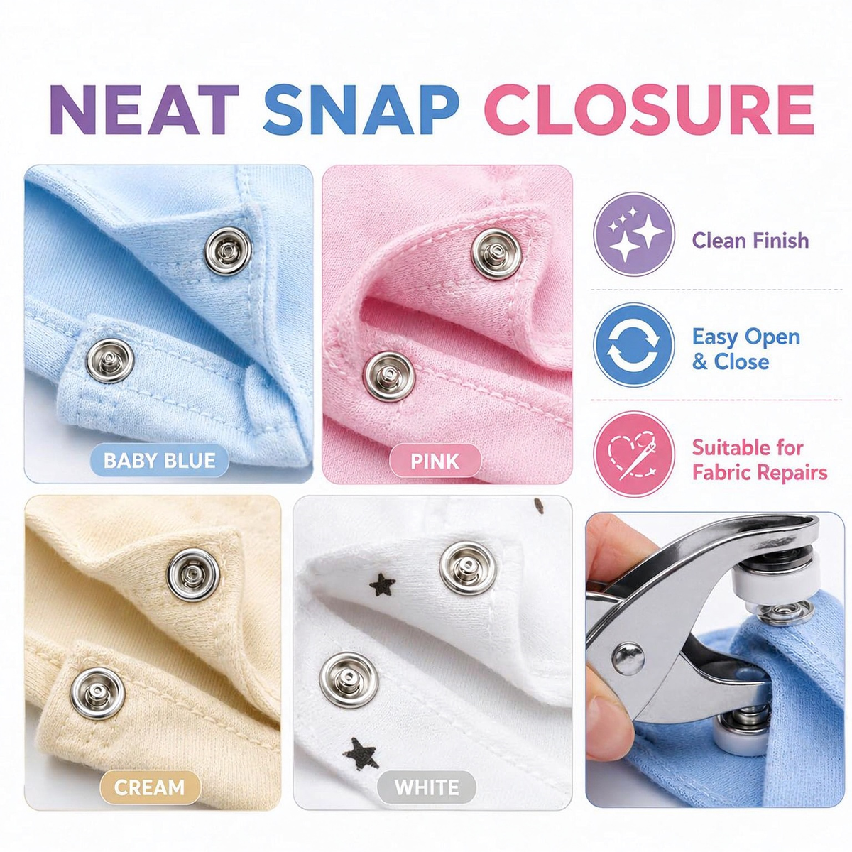 Seamless Stitching Sewing Kit-100Pcs Invisible Colored Metal Buckle & Manual Pressure Pliers 🔧