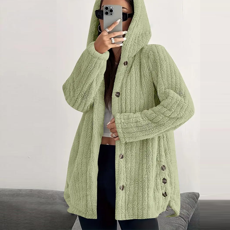 Women’s Lightweight Plush Hooded Jacket, Warm Mid-Length Teddy Bear Cardigan 🧥