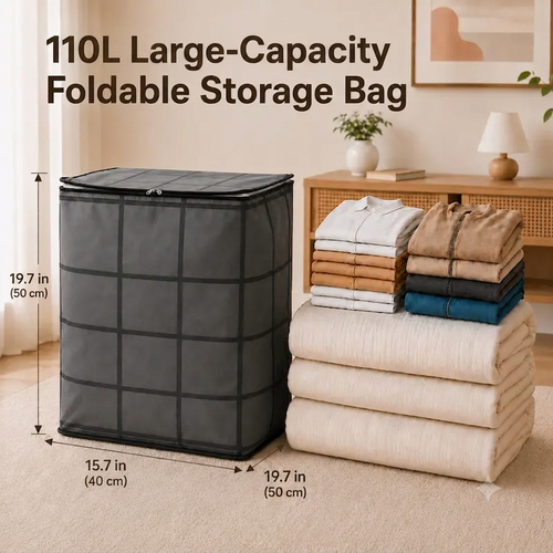 Spacious Foldable Fabric Zippered Storage Bin for Moving & Bedroom Closet📦