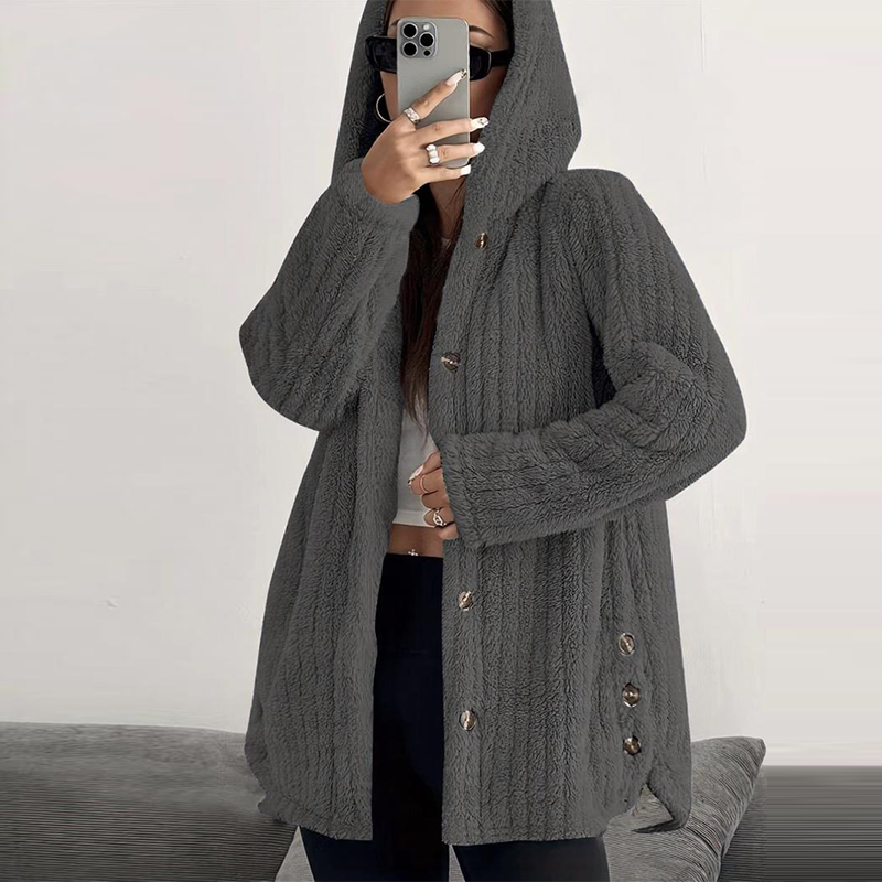 Women’s Lightweight Plush Hooded Jacket, Warm Mid-Length Teddy Bear Cardigan 🧥