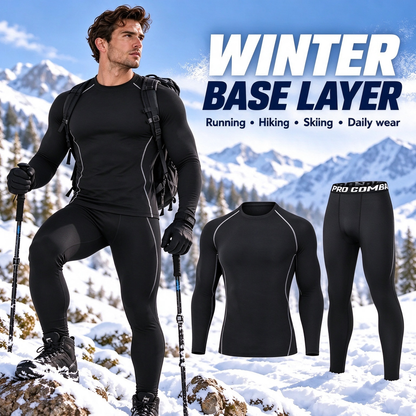 Men's Thermal Underwear Set - Long Sleeve T-Shirt & Pants with "WARM" Print 🔥