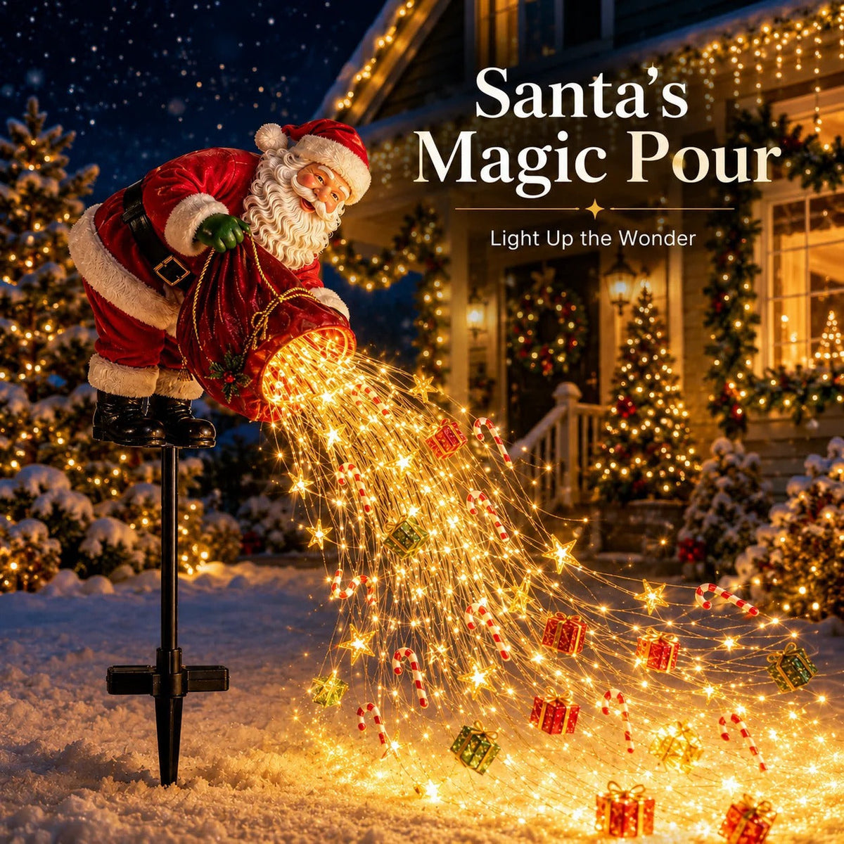 🎅 Snowman's  Magic Pour – Flowing LED Christmas Garden Light 🎁