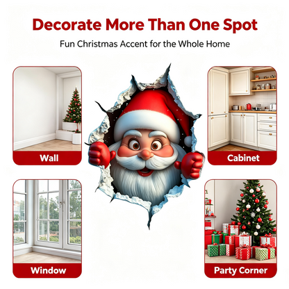 3PCS Festive Decor Santa Face Vinyl Stickers - Smooth 3D Illusion Figure Shape Peel-Off Pack 🎅