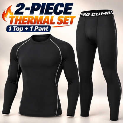 Men's Thermal Underwear Set - Long Sleeve T-Shirt & Pants with "WARM" Print 🔥