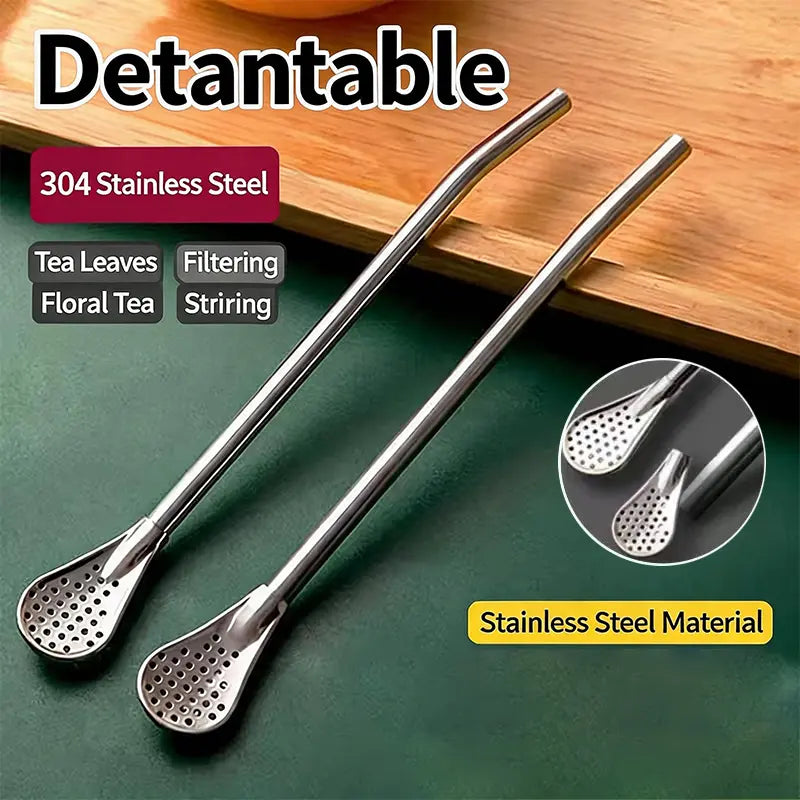 3‑Count Stainless Steel Straw‑Spoon, Multifunctional Filtered Strainer Scoop 🍹