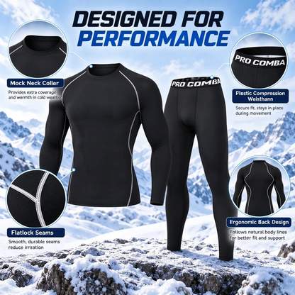 Men's Thermal Underwear Set - Long Sleeve T-Shirt & Pants with "WARM" Print 🔥