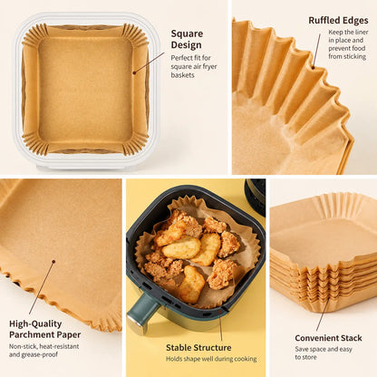 100Pcs Parchment Paper,Air Fryer Paper Liners, Air Fryer Liners Disposable for Microwave 📜