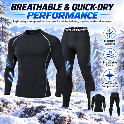Men's Thermal Underwear Set - Long Sleeve T-Shirt & Pants with "WARM" Print 🔥