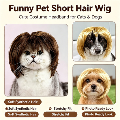 Cute Short-Hair Wig Pet Headband, Funny Pet Wig Hair Accessories for Dogs and Cats 🐶