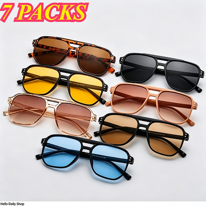 Women's 4/7-Pack Polarized Sunglasses Set - Y2K Unisex Double Bridge Aviator 🕶️