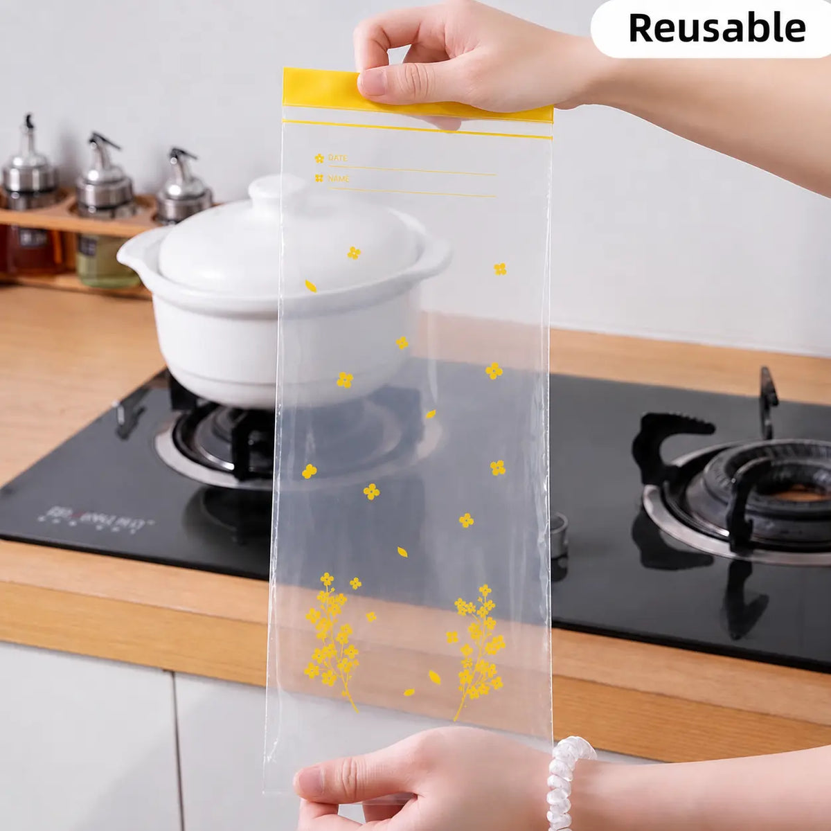 15PCS Thick Double Seal Food Storage Bags, Reusable Self-Sealing Pouches 🥡