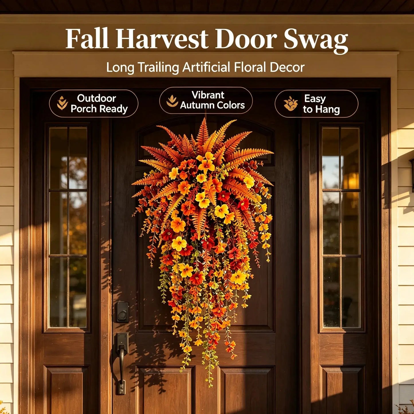 UV‑resistant artificial Boston fern plant, realistic large outdoor hanging autumn faux plant🍂