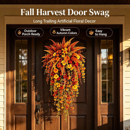 UV‑resistant artificial Boston fern plant, realistic large outdoor hanging autumn faux plant🍂