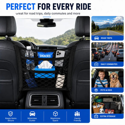 Universal 2 Layer Car Seat Net Storage Mesh Organizer Stretchy Fine Cargo Net Hook Pouch Holder🚗