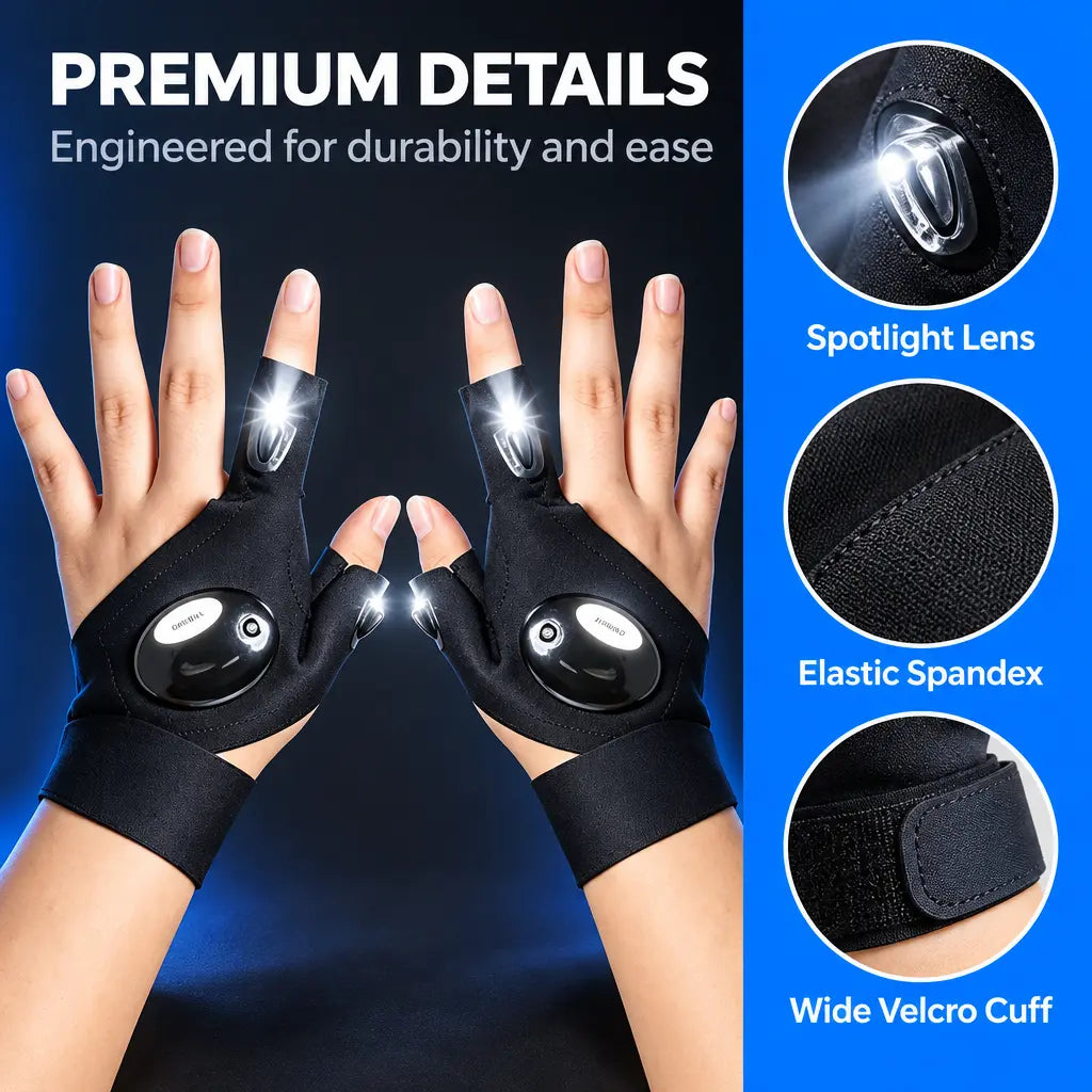 LED Finger Flashlight Gloves, Hands-Free LED Light Gloves for Fishing 🎣