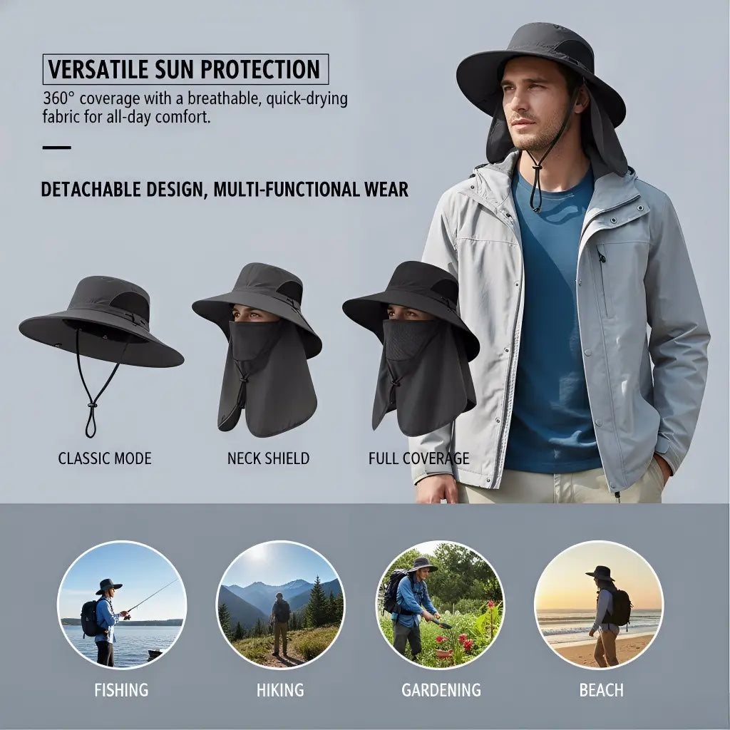☀️Detachable Outdoor Fishing Face Covering Neck Protection Sun Hat