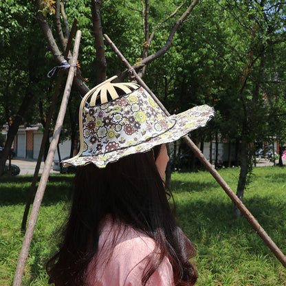 Foldable Bamboo Sun Hat UPF50+ Wide Brim Floral Outdoor Fishing Garden UV Protection Hat✨