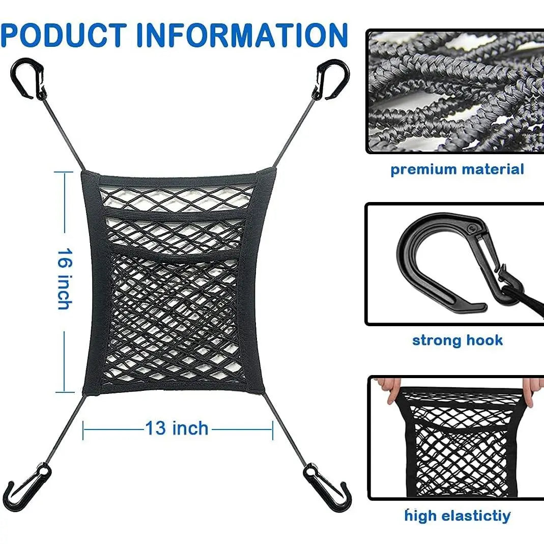 Universal 2 Layer Car Seat Net Storage Mesh Organizer Stretchy Fine Cargo Net Hook Pouch Holder🚗