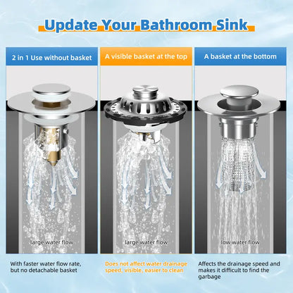 Hibbent 3-in-1 Pop-up Sink Stopper - 1 Pack Chrome, Visible Top Hair Catcher🚿