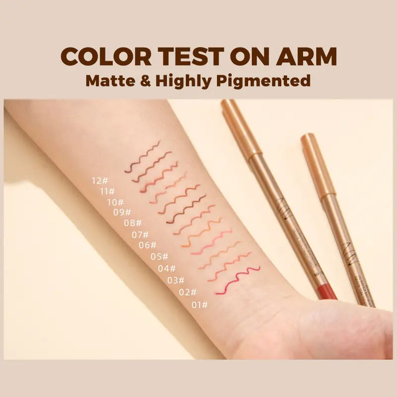 12 Pcs Matte Lip Liner Set with Sharpener, Blendable Lip Pencil 💄