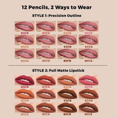 12 Pcs Matte Lip Liner Set with Sharpener, Blendable Lip Pencil 💄
