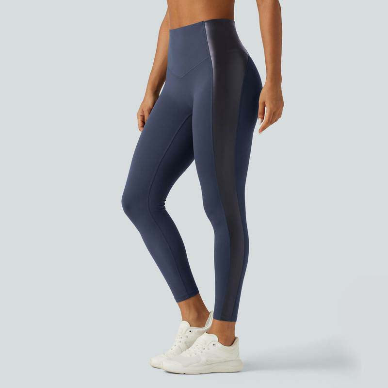 High Waisted Stretchy PU Tummy Control Yoga Leggings with Pocket 🧘