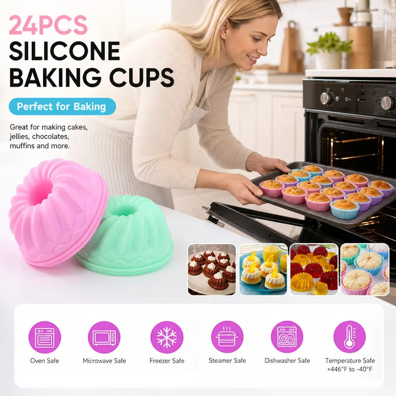 24pcs 2.75in Food-Grade Flexible Silicone Baking Cups - Nonstick Pumpkin Cake Molds ✨