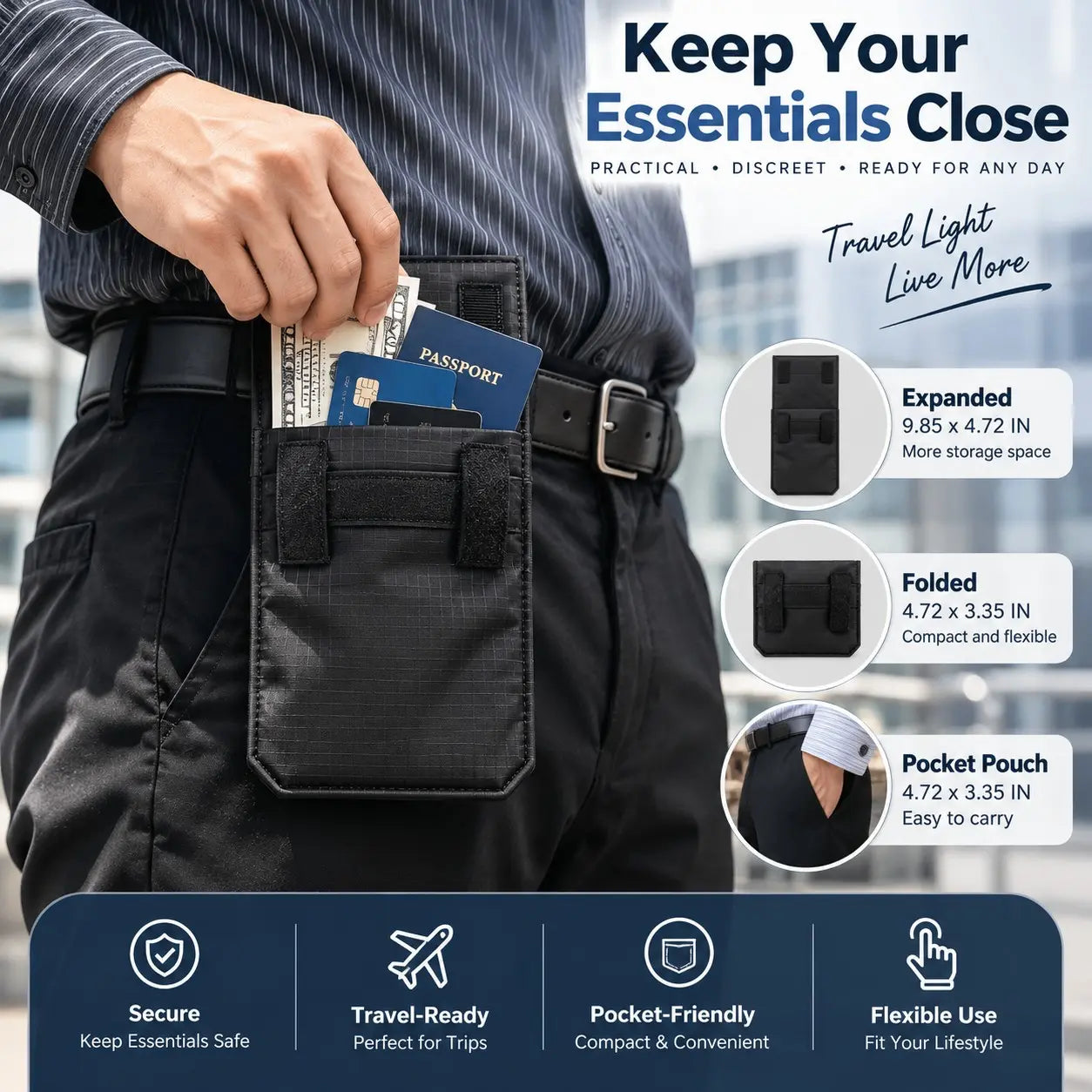 Anti‑Theft Passport Pouch, Multifunctional Phone and ID Waist Pouch🎒