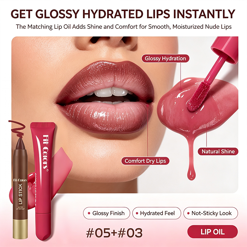 Matte Lip Liner & Moisturizing Lip Oil Cosmetic Set 💄