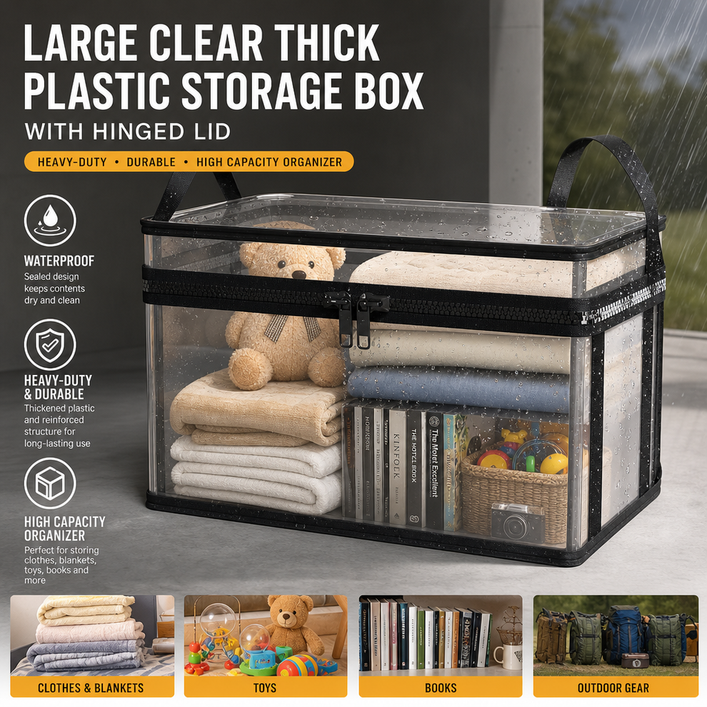 Transparent PVC Storage Box with Lid 📦 Large Capacity, Foldable